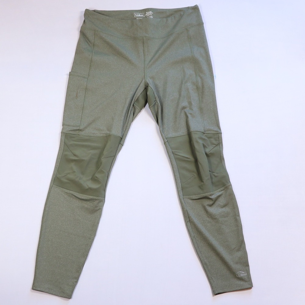 LL Bean Leggings Women L Green Reinforced Knee Seat Hiking Pants Outdoor 509314